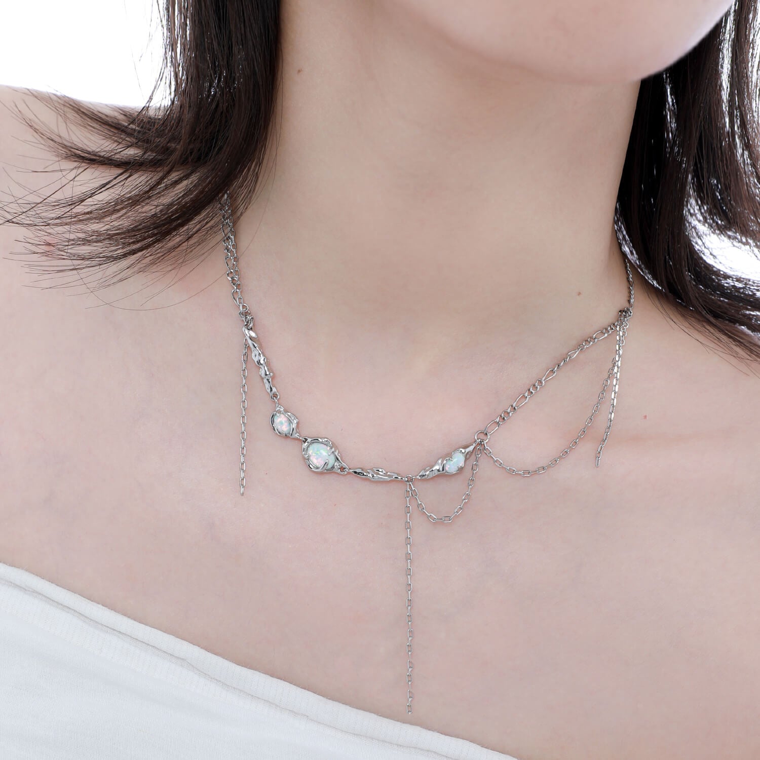 Y2K Clavicle Chain Opal Necklace  Buy at Khanie