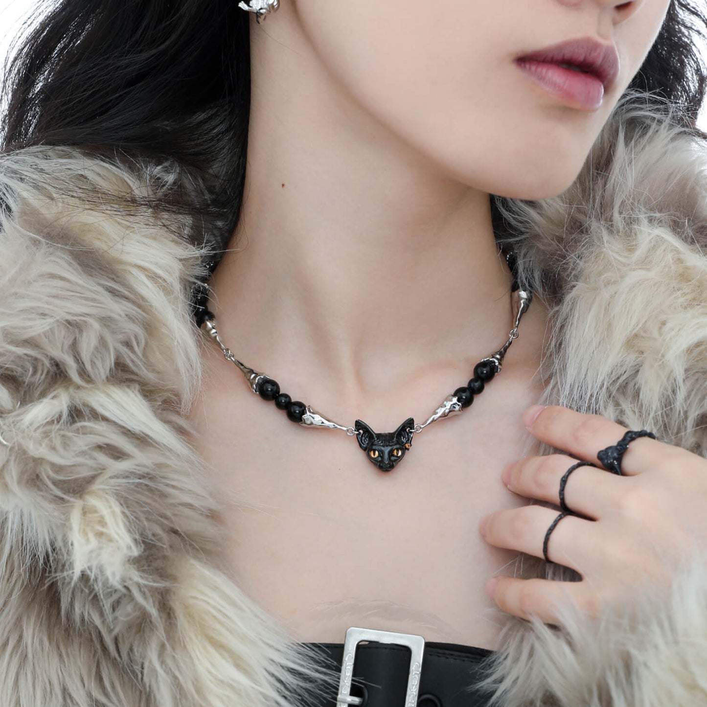 Y2K Dark Cat Clavicle Chain Necklace  Buy at Khanie
