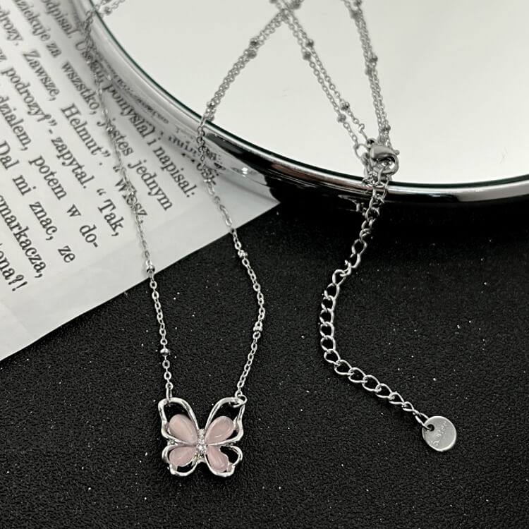 Y2K Pink Cat's Eye Butterfly Choker Necklace  Buy 3 Pay for 2  Buy at Khanie