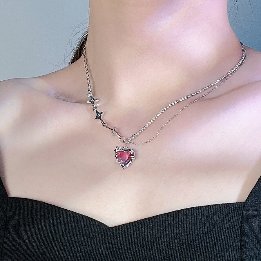 Y2K Pink Gradient Heart Necklace for Women