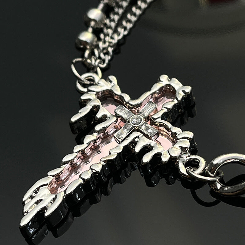 Y2K Pink Mirror Cross Necklace Pendant  Buy at Khanie