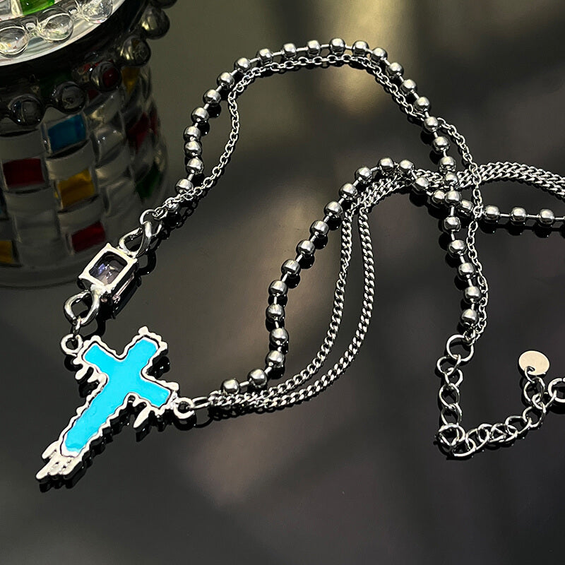 Y2K Pink Mirror Cross Necklace Pendant  Buy at Khanie