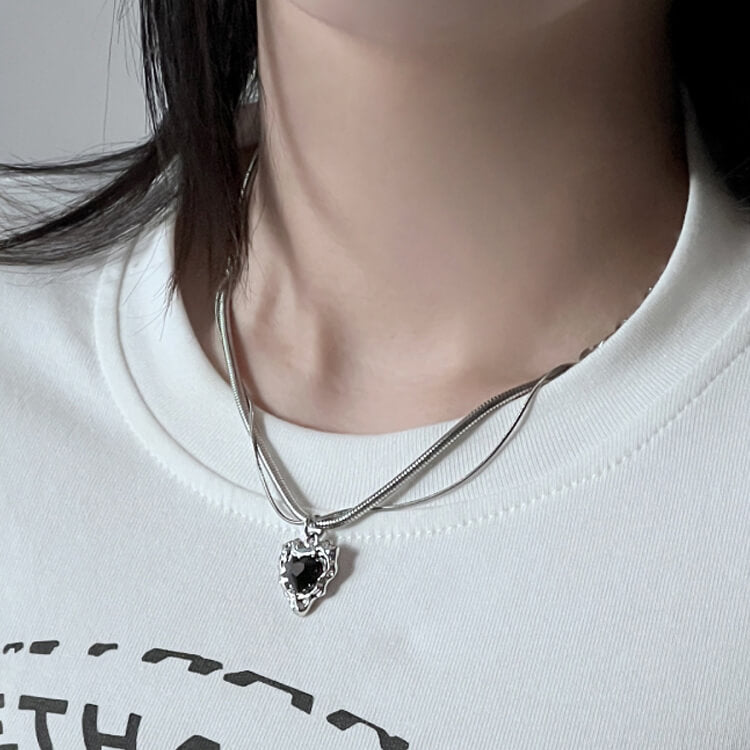 Y2K Style Dual-layered Black Heart Necklace Buy 3 Pay for 2  Buy at Khanie