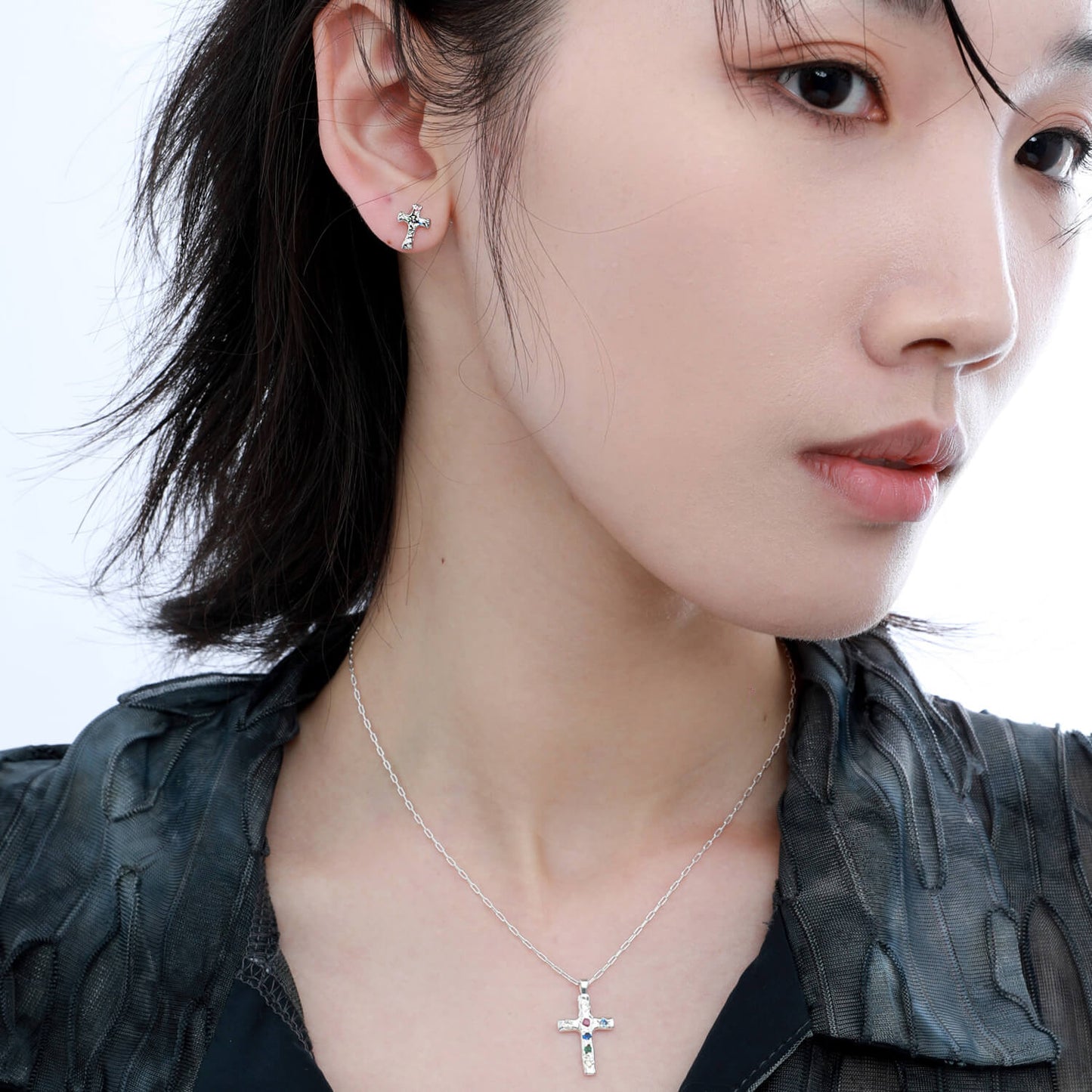 Zircon-Inlaid Silver Cross Stud Earrings  Buy at Khanie